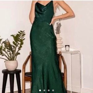 Lulu’s Green Satin Emerald Cowl Neck Maxi Dress